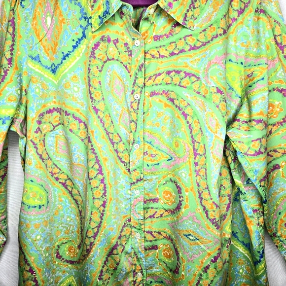 Lauren Ralph Lauren 3/4 Sleeve Paisley Print Blouse/top. Pink/green. 2X - Picture 4 of 12